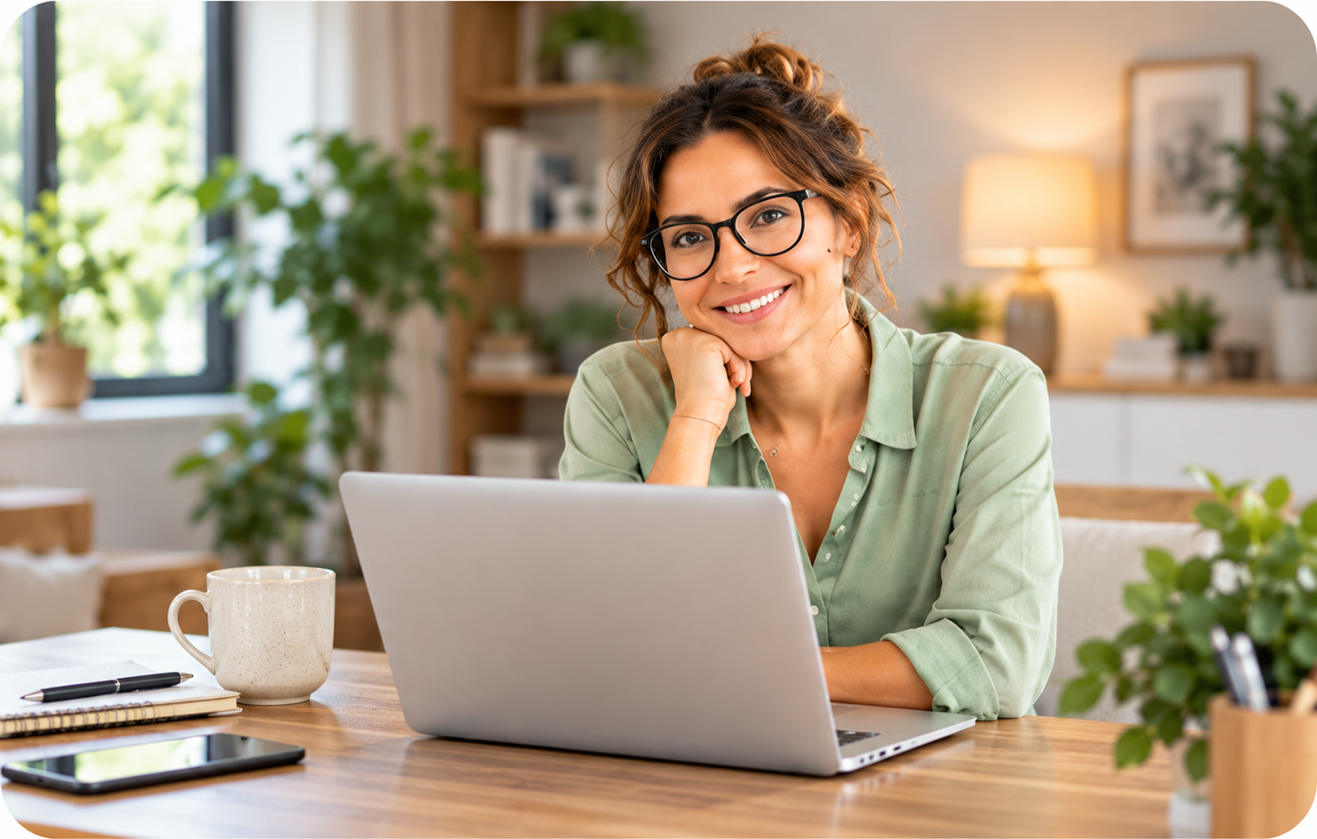 Vriendelijke expert achter een laptop